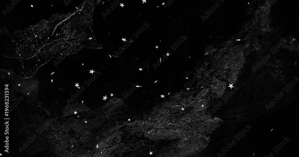 Fototapeta premium Displaying cluster of white five-pointed stars and speckles across night sky, marble texture