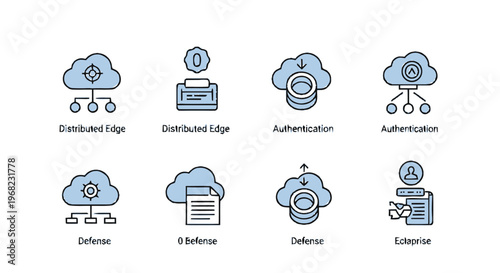 Cloud Computing and Data Security Icons Set for Digital Protection.
