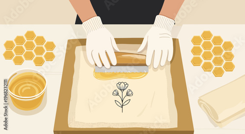 Handcrafting Honeycomb Pattern with Squeegee on Screen Printing Frame