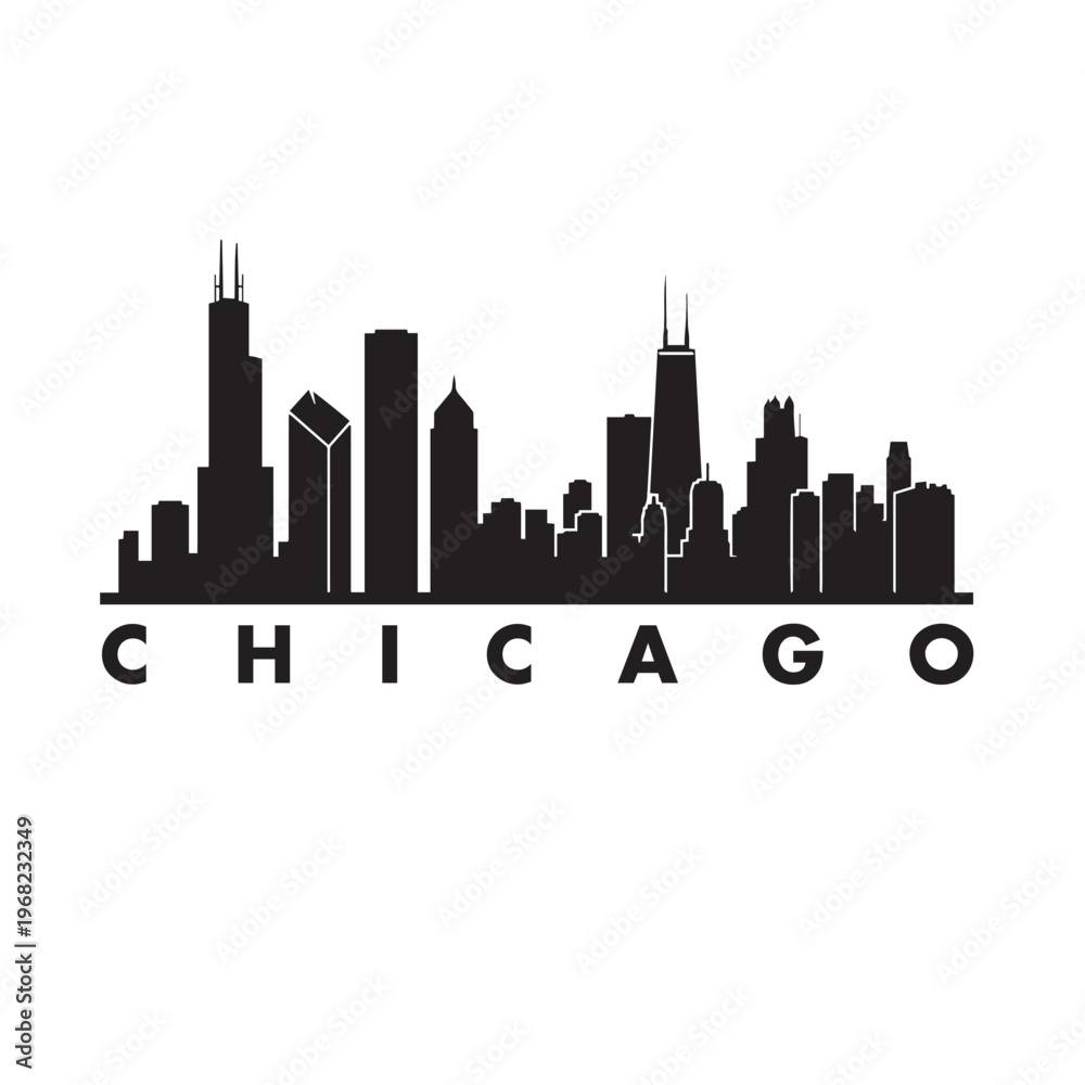 Obraz premium Chicago Skyline Simple Icon Icon Vector, Minimal Line Art City Illustration