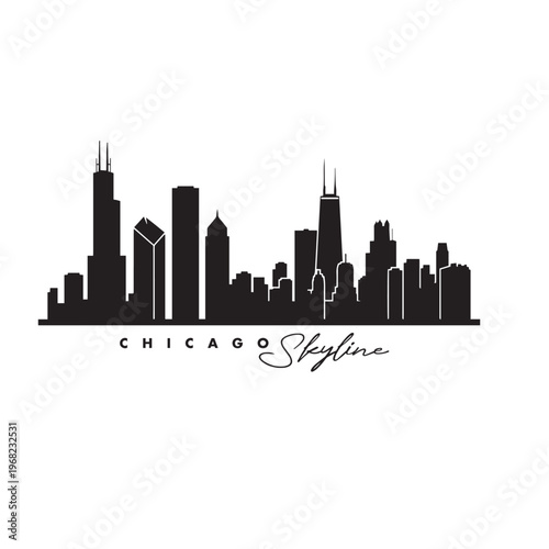 Chicago Skyline Simple Icon Icon Vector, Minimal Line Art City Illustration