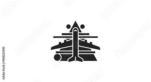 Black and White Airplane Silhouette Against White Background.