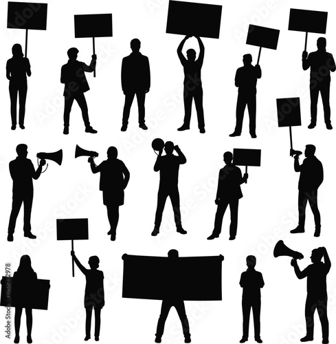 Demonstration People Black Silhouette