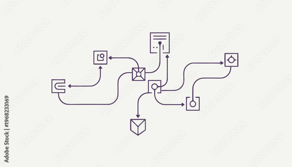 Fototapeta premium Abstract illustration of a digital network and data flow concept.