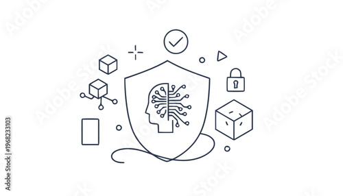 Brain Protected by Shield Icon Concept.