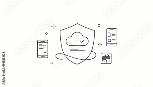 Cloud Security Shield Protecting Data on Mobile Devices Illustration.