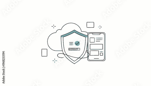 Cloud Security Illustration with Shield and Mobile Phone.