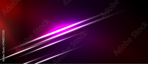 Abstract background features vibrant purple, pink lines against dark backdrop. Gradient creates dynamic visual effect. Modern design element.