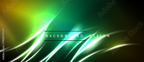 Abstract green background features flowing lines, bright highlights. Modern design evokes energy, dynamism, sleekness. Perfect for digital projects.
