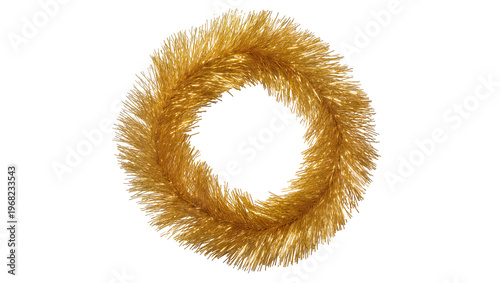 Fotografie Shimmering golden tinsel garland intricately coiled into a circular festive wrea