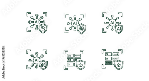 AI Security Icons Set - Data Protection and Virus Defense.