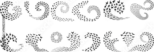 A school of Birds in a sky silhouette pattern