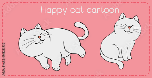 Happy cat cartoon character pink background smiling feline art joyful kitten illustration