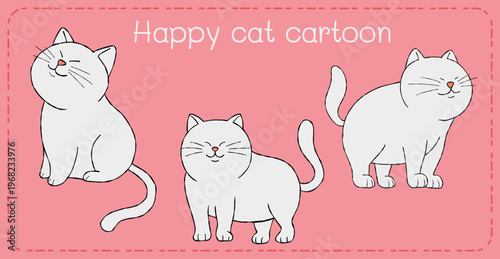 Happy cat cartoon illustration pink background playful feline character set
