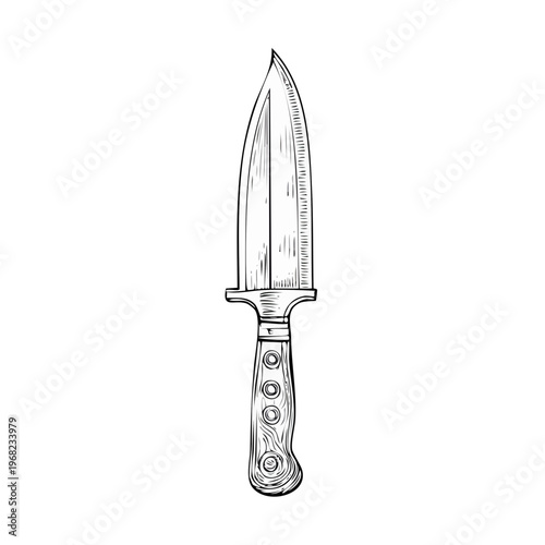 Hand Drawn Illustration of a Single Sharp Knife with Textured Handle