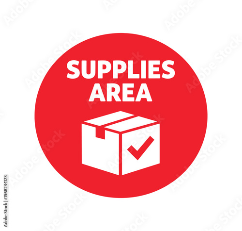 Supplies area icon. box, package, inventory, storage, logistics, stock check, delivery, stockroom, materials, goods. flat vector illustration isolated on white background.