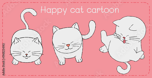 Happy cat cartoon playful kitten illustration on pink background minimal cute style joyful mood