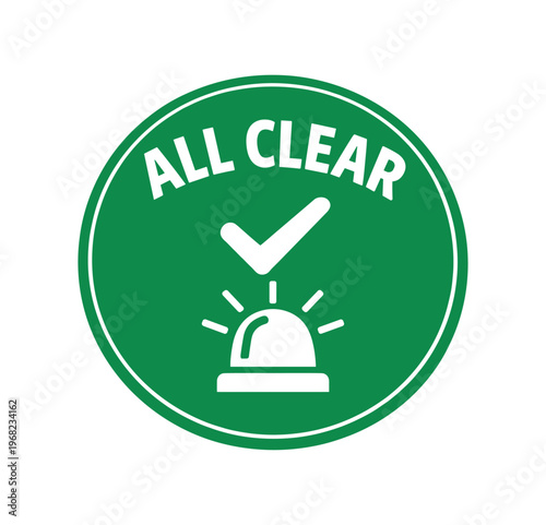 All clear icon. check mark, green status, no alert, safe condition, clearance confirmation, emergency all clear. flat vector illustration isolated on white background.