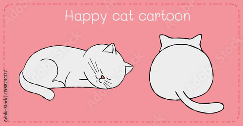 Happy cat cartoon illustration minimal style on pink background art playful mood