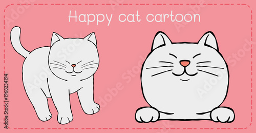 Cartoon cat happy smile cute pink background playful joy
