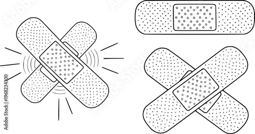Black and white of crossed adhesive bandages and a single bandage medical healthcare