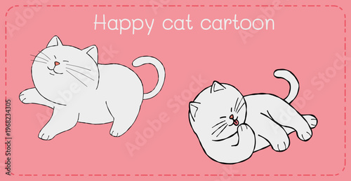 Happy cat cartoon illustration pink background playful kitten design cute character art