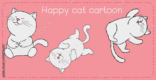 Happy cat cartoon character playful pose pink background drawing
