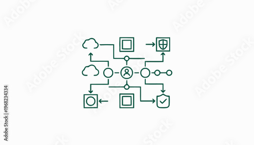 Abstract Network Diagram Illustration Representing Interconnected Systems and Data Flow.