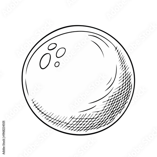 Hand Drawn Outline of a Bowling Ball with Finger Holes and Shading