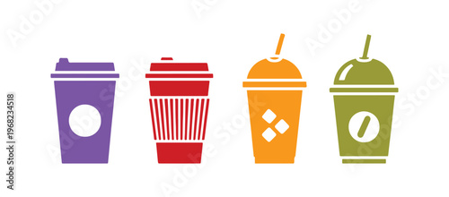 Clean flat vector set of multiple paper coffee cup styles.