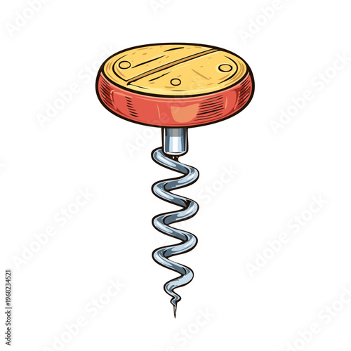 Vintage style corkscrew with a textured circular handle and spiral metal worm