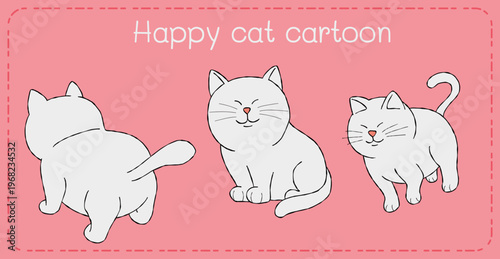 Happy cat cartoon character playful pink background joyful design