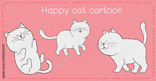 Happy cat cartoon pink background playful kitten illustration joyful pet character cute feline art