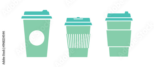 Minimal vector icon pack featuring various paper coffee cups.
