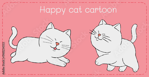 Happy cat cartoon pink background playful illustration joyful pet art