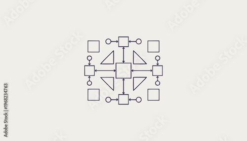 Abstract Network Diagram Illustration with Squares, Triangles, and Arrows.