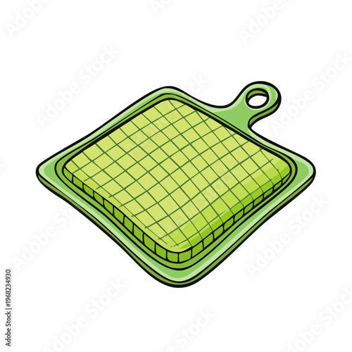Green square pot holder with textured surface and hanging loop