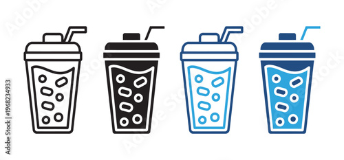 Protein shake icon set healthy drink beverage symbols in outline and solid style vector illustration collection