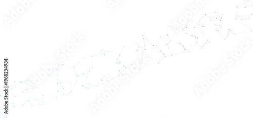 Cyan blue plexus network of connected dots and thin geometric lines forming a diagonal digital mesh structure on a white background