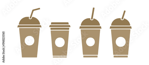 Flat design icon pack with assorted paper coffee cup types.