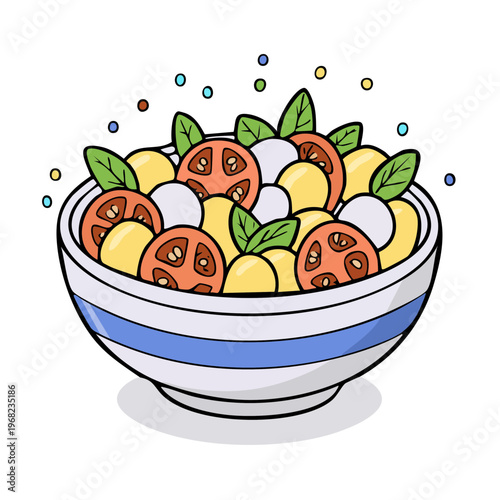 Fresh Caprese Salad Bowl with Tomatoes Mozzarella and Basil Leaves