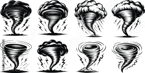 Tornado silhouette bundle, vector, icon