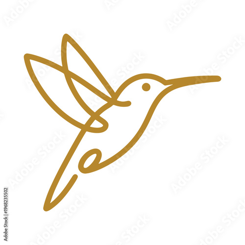 Elegant gold sketch of a hummingbird in mid-flight with delicate wing details