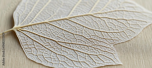 Leaf Skeleton Serenity on Beige. Ethereal Elegance in Leaf, Natural Beauty of Dry, Pale Backdrop Art