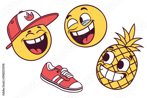 Cartoon Emoji Emoticon Funny Face Expression Set Vector Illustration Isolated on White
