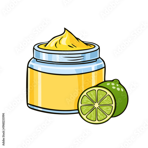 Jar of Yellow Cream with Fresh Lime Slices and Whole Lime