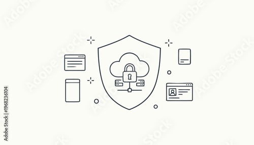 Cloud security shield icon for data protection and cyber safety.