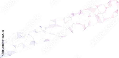 Diagonal plexus network of connected blue and magenta dots and lines forming a geometric triangular mesh on a white background