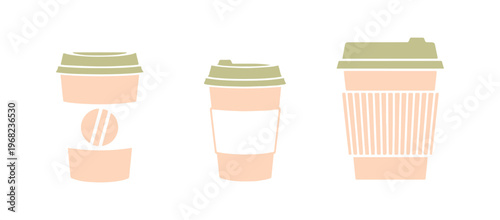 Assorted paper coffee cup icons in clean flat vector style.