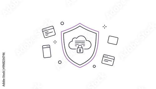 Cloud security shield outline icon for data protection concept.